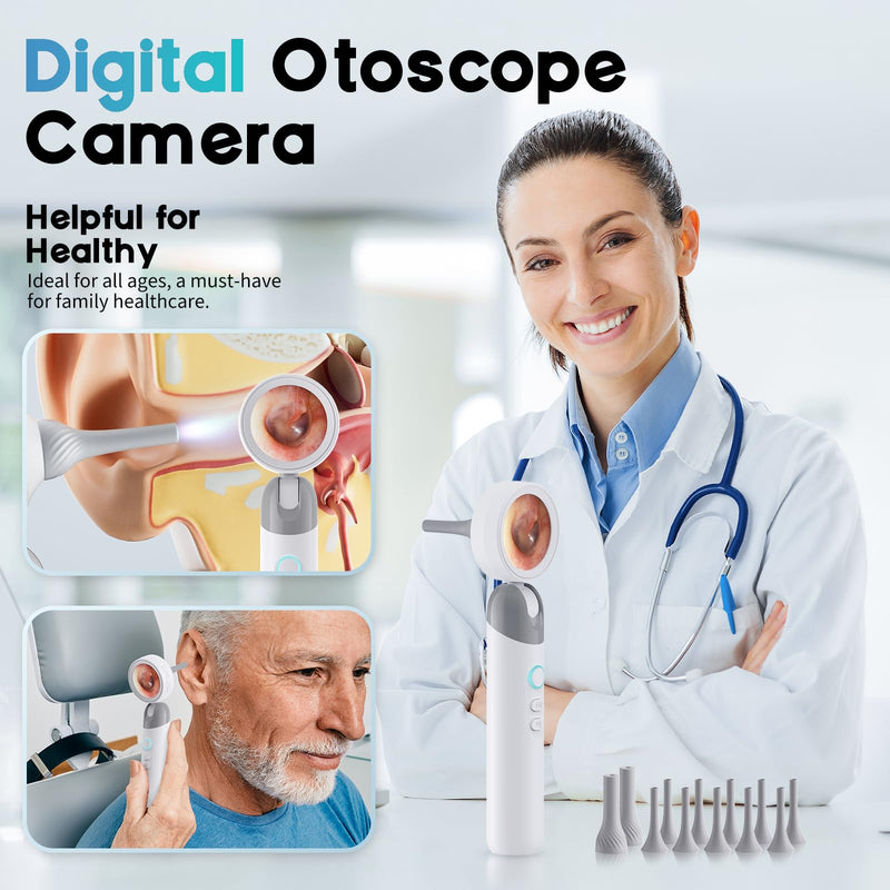 [Australia - AusPower] - Otoscope Ear Camera with 1.38” IPS Screen, HD Ear Scope with Lights, Otoscope Camera for Adults Kids and Pets, 12 Silicone Specula Tips, Support Photo & Video, 32GB TF Card, Fsa Baby Eligible Items 32GB TFcard Package-Gray 