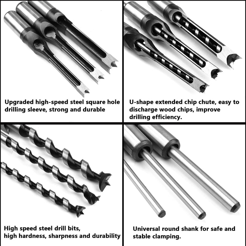 ATOPLEE Square Hole Drill Bits for Wood,3pcs HSS Woodworking Square Mortise Drill Bit,5/16 Inch 3/8 Inch 1/2 Inch (All of Sizes) 5/16 inch, 3/8 inch, 1/2 inch