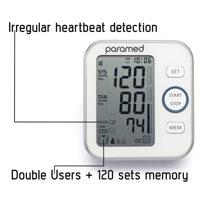 [Australia - AusPower] - Paramed Blood Pressure Monitor - Bp Machine - Automatic Upper Arm Blood Pressure Cuff 8.7-16.5 inches - Large LCD Display 120 Sets Memory - Device Bag & Batteries Included 