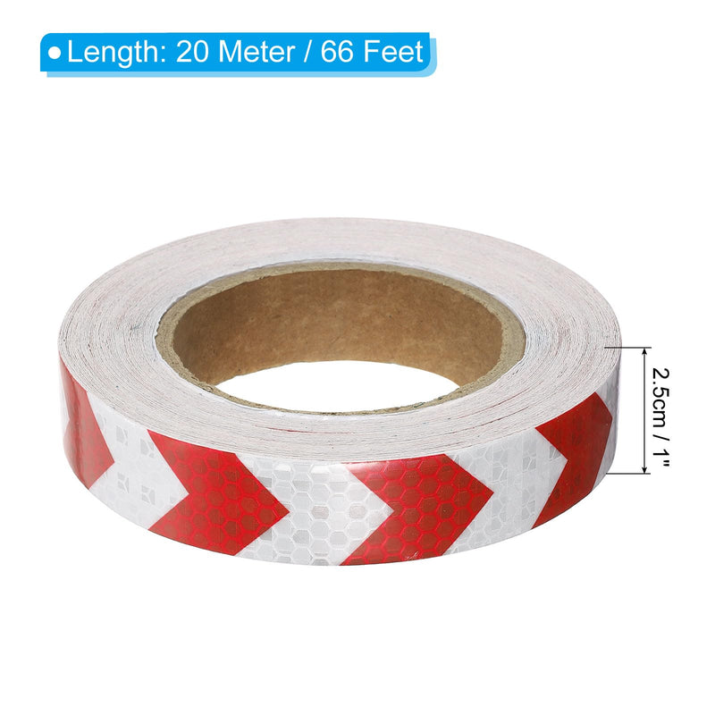 PATIKIL Reflective Tape, 1 Inch x 66 FT Waterproof Self Adhesive High Visibility Safety Warning Arrow Tape Outdoor Reflectors for Trucks Trailers Cars, White Red 1 Inch x 66 Feet