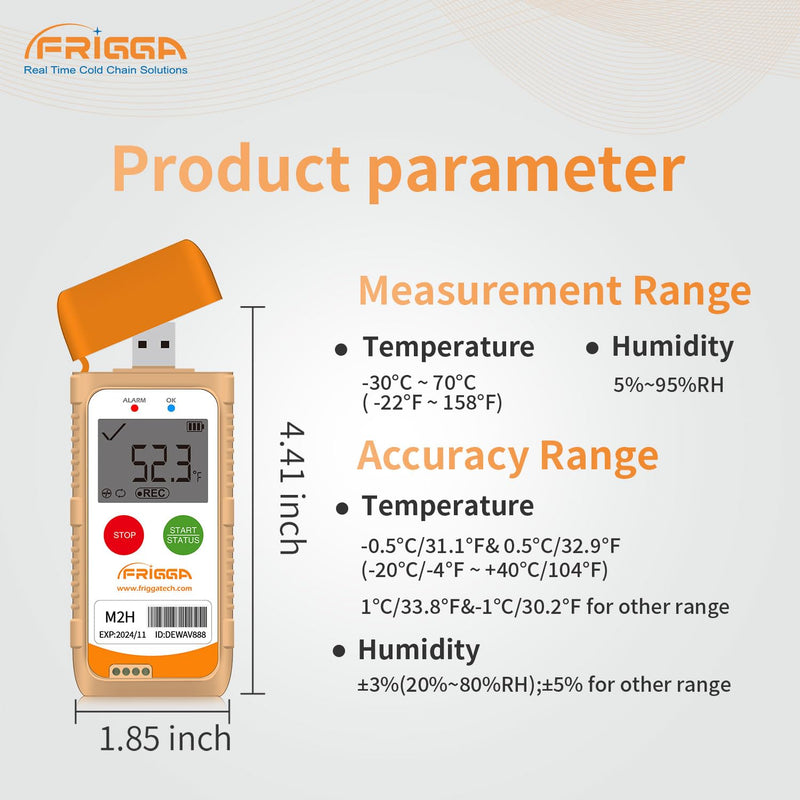 [Australia - AusPower] - Frigga M2H Reusable Temperature Humidity Data Logger Multi-Use USB Digital Temperature Recorder 14400 Points High Accuracy Refrigerator Thermometer Logger PDF CSV Report 