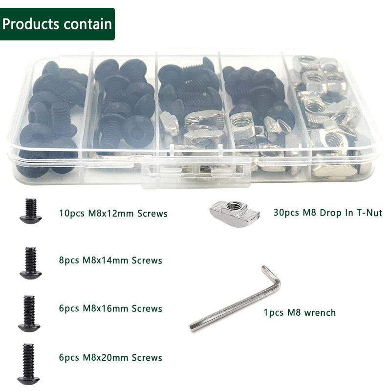[Australia - AusPower] - 60Pcs 4040 Aluminum Extrusion Hardware Accessories, M8 T Nuts scerws kit for 10mm T Slot Rail 4040 Aluminum Extrusion Connectors 60pcs 4040 Series M8 T Nuts Scerws Kit(Black) 