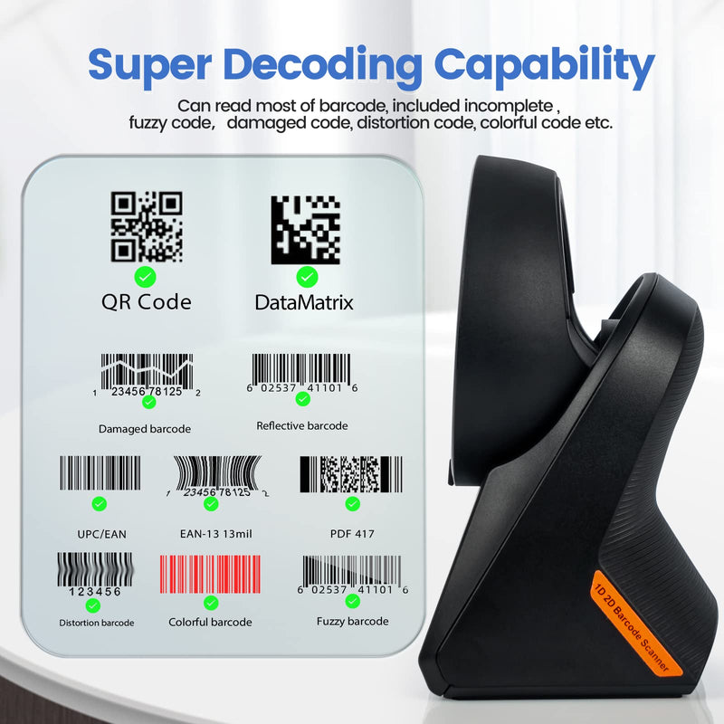 [Australia - AusPower] - OBZ Desktop Barcode Scanner Hands-Free 1D 2D Code Reader,Omnidirectional Automatic USB Wired Barcode Scanner with Adjustable Head,Plug and Play for Windows Mac Linux POS Store Inventory Management 