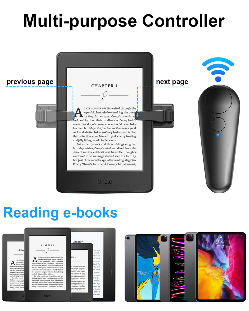 [Australia - AusPower] - RF Remote Control Page Turner for Kindle Paperwhite Kobo eReaders, Remote Page Turner for Phone iPad iOS Android Tablets Taking Reading Novels Taking Accessories, Black 