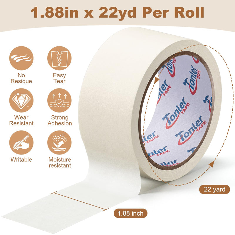 2 Rolls Masking Tape 1.88 Inch x 22 Yards, General Purpose Beige Painter Tape for Painting, Labeling, Craft, Decorating and DIY Projects, Easy to Tear and Remove 2 Rolls, 1.88IN x 22YD, Beige