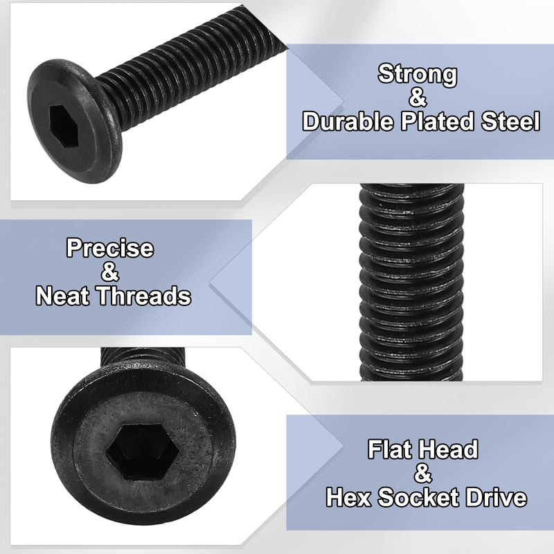 [Australia - AusPower] - PATIKIL Furniture Bolt Nut Set, 6 Pcs M8 x 120 mm Metric Carbon Steel Flat Head Hex Socket Cap Screws Bolts with Barrel Nuts Hex Key Wrench for Beds Headboards Chairs, Black M8 x 120mm 