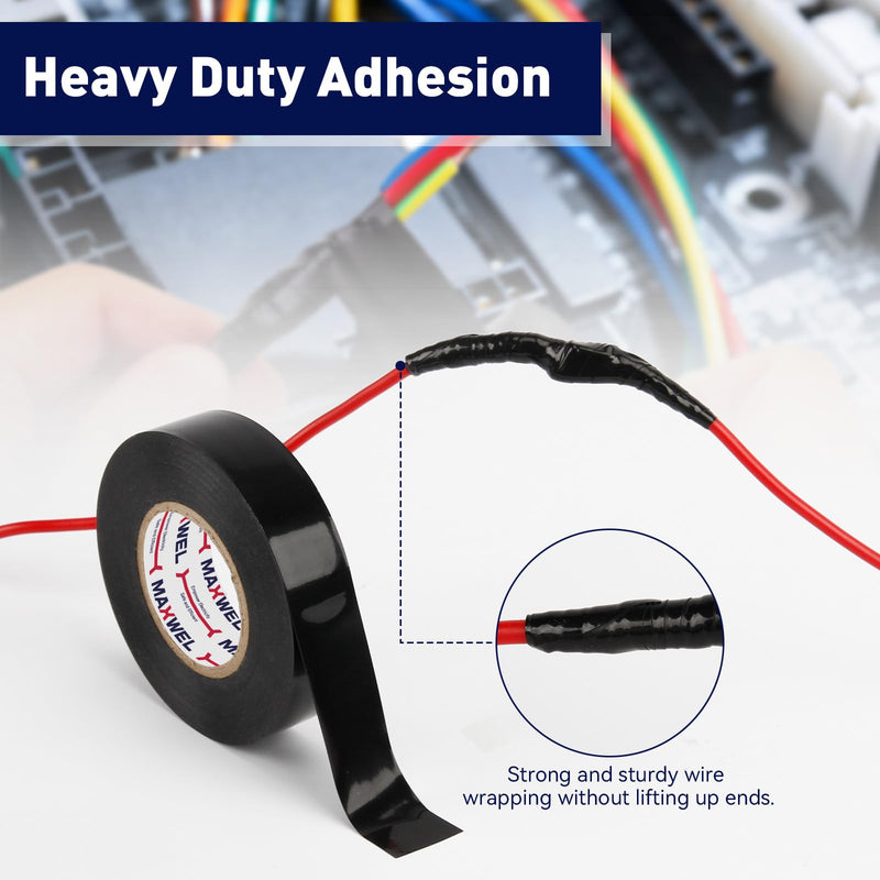 5 Rolls PVC Black Electrical Tape – Vinyl Professional Electric Tape, Waterproof, Flame Retardant, 3/4 in x 66 ft per Roll, Multipurpose Wire & Cable Insulation for Home, Auto & Industrial Use 5
