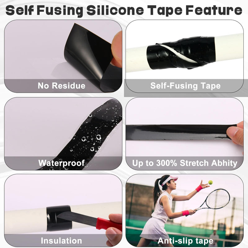 Self Fusing Silicone Tape,Rescue Tape,Self Amalgamating Tape,for Plumbing,Sealing Pipes,Wire Harness Wrapping,Hose Repair Stop Water Leak,Automotive,ElectricalCables,1" x 33',Black Black