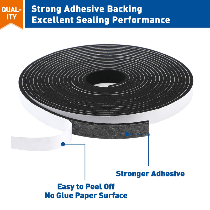 [Australia - AusPower] - MAGZO Weather Stripping Door Seal, 1/2 Inch Wide X 1/8 Inch Thick Adhesive Foam Tape Soundproof Weatherstripping for Windows, 3 Rolls Total 50FT Black 1/2in * 1/8in * 50FT 