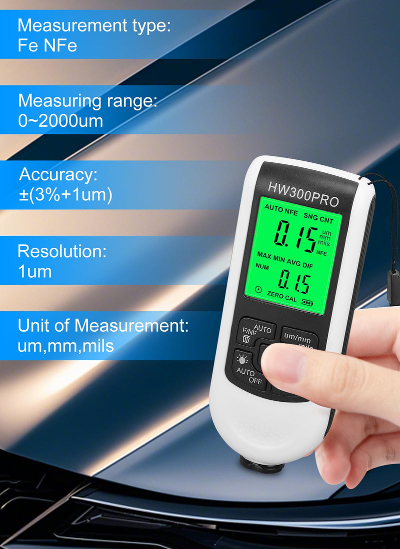 New Digital Coating Thickness, Ultra high Probe, Paint Mil Thickness Meter for Automotive Paint Thickness Measurement, Measuring Range: 0 to 2000UM(White)