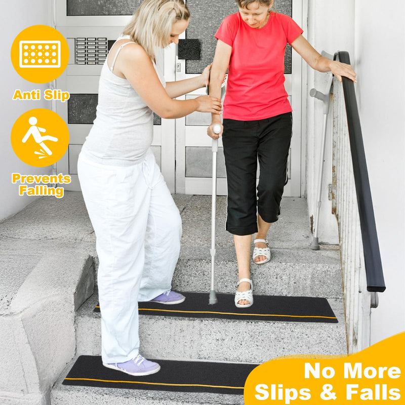 10-Pack 6" X 30" Anti-Slip Stair Treads with Reflective Strips, High Traction Non Skid Grip Tape for Outdoor Wooden Steps, Decks and Ramps