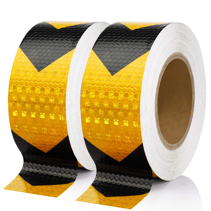 SEVEN SPARTA Arrow Reflective Safety Tape 2 Inch x100 Feet Caution Reflector Waterproof Outdoor Conspicuity Tape for Vehicles, Trailers, Boats, Signs (Black and Yellow) Black and Yellow