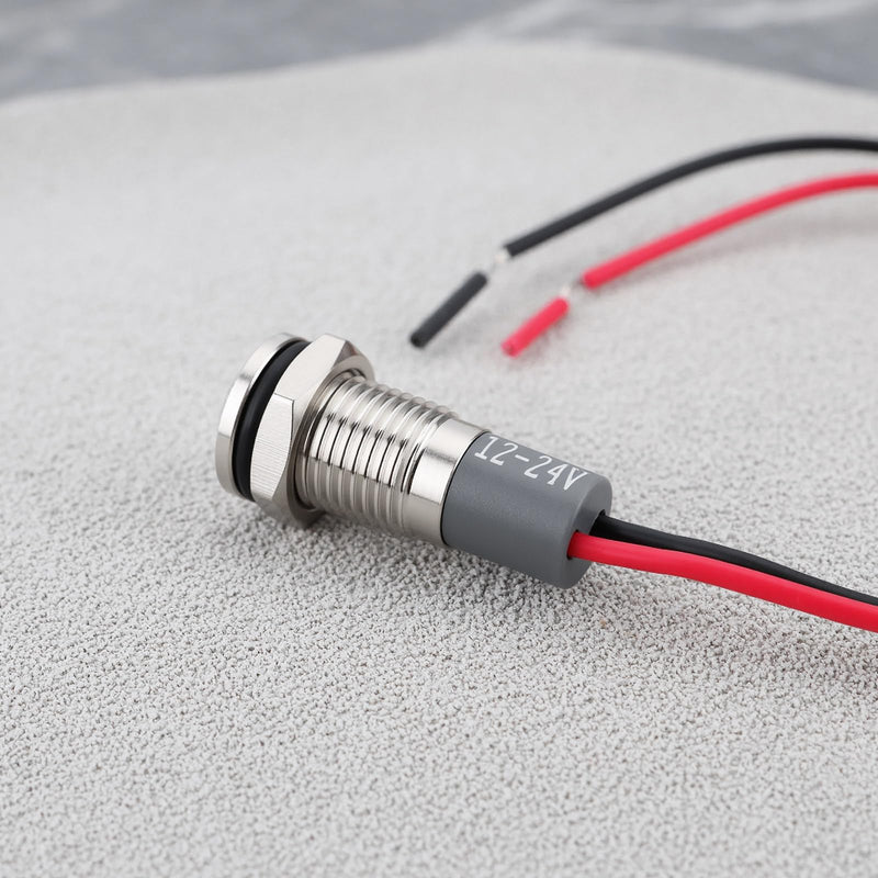 [Australia - AusPower] - eMagTech 2 x AC/DC 12V-24V 8 mm Panel Mount LED Signal Display Metal Shell Warning Lamps Red 