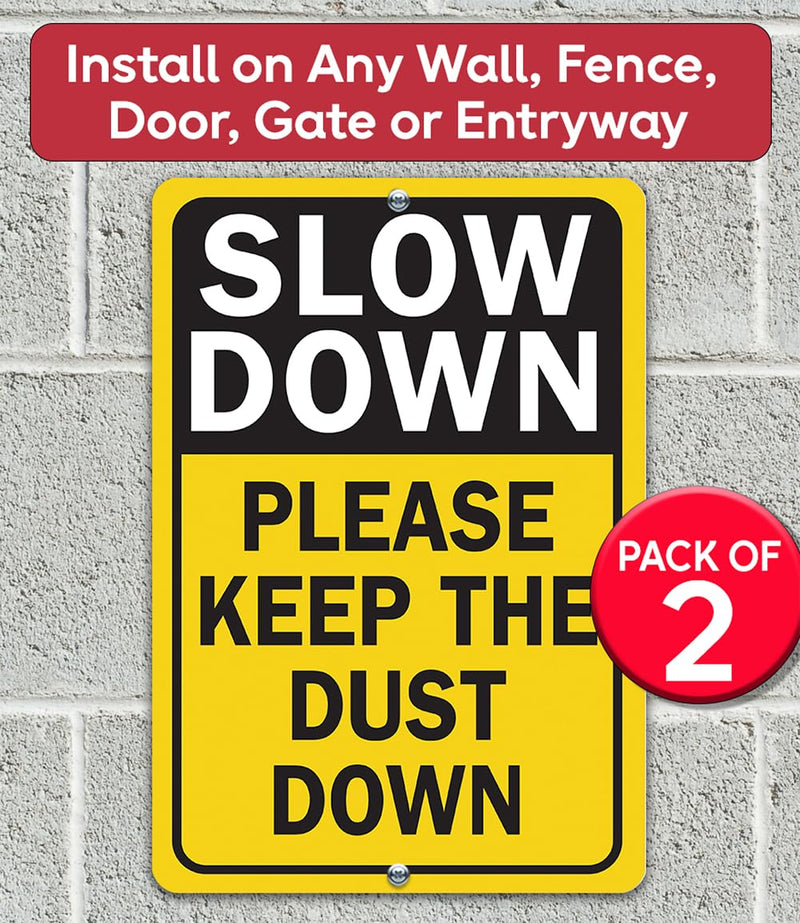 Lone Star Art Slow Down Driveway Warning – 12x18 Aluminum Dust Control for Gravel or Dirt Roads – Yellow Caution Safety for Rural Areas, Private Roads, or Outdoor Traffic Use (Pack of 2) Metal Pack of 2 18"L x 12"W