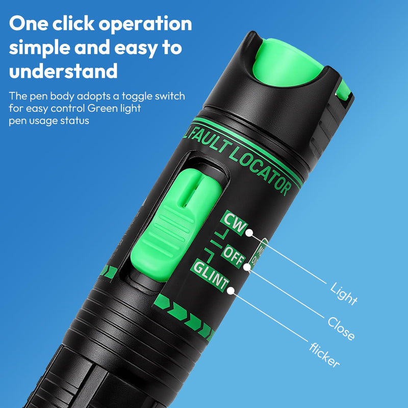 [Australia - AusPower] - Fiber Tester 30Km Visual Fault Locator FC/SC/ST Universal Interface with USB Type-C Cable & FC-LC Adapter (Green/510nm Wavelength) 