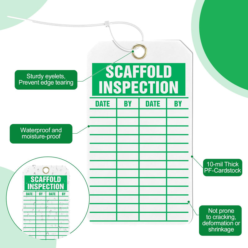 30 Pcs Scaffold Safety Tags Scaffold Inspection - 5.75'' x 3.25'' x 0.01'' Warning Status Tag with Cable Ties & Pen Durable Water-Resistant 10-mil Pf-cardstock