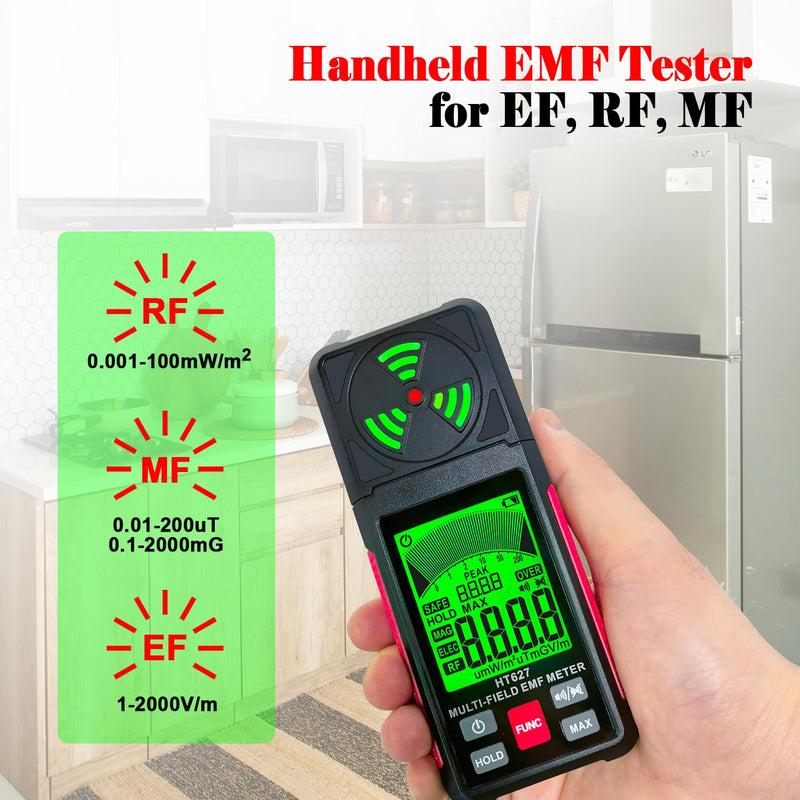 [Australia - AusPower] - EMF Meter, 3-in-1 Portable Electromagnetic Field Radiation Detector Handheld EMF Tester for EF, RF, MF, WiFi Signal, Radio Frequency Detector Suitable for Home Office EMF Inspections Ghost Hunting 