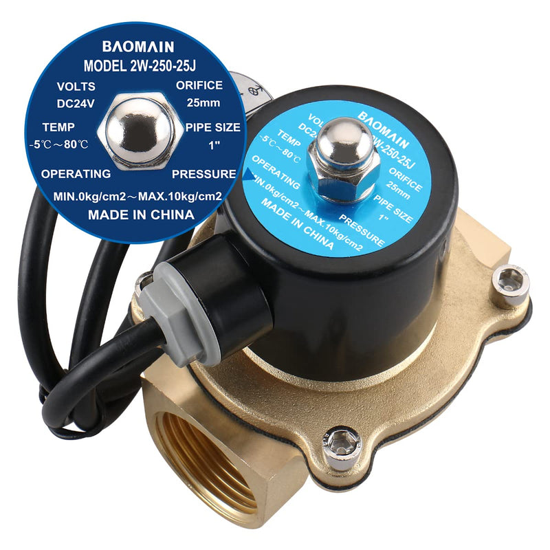 [Australia - AusPower] - Baomain 1 inch DC 24V Brass Electric Solenoid Valve Water Air NC Energy-saving Normal Closed Valve 2W-250-25J 