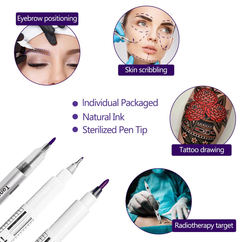 [Australia - AusPower] - 6Pcs Professional Surgical Tip Skin Marker Pen Stencil Markers Pen with Paper Ruler for Eyebrow, Tattoo Skin Marking Individually Wrapped 0.5MM & 1MM (Purple) 