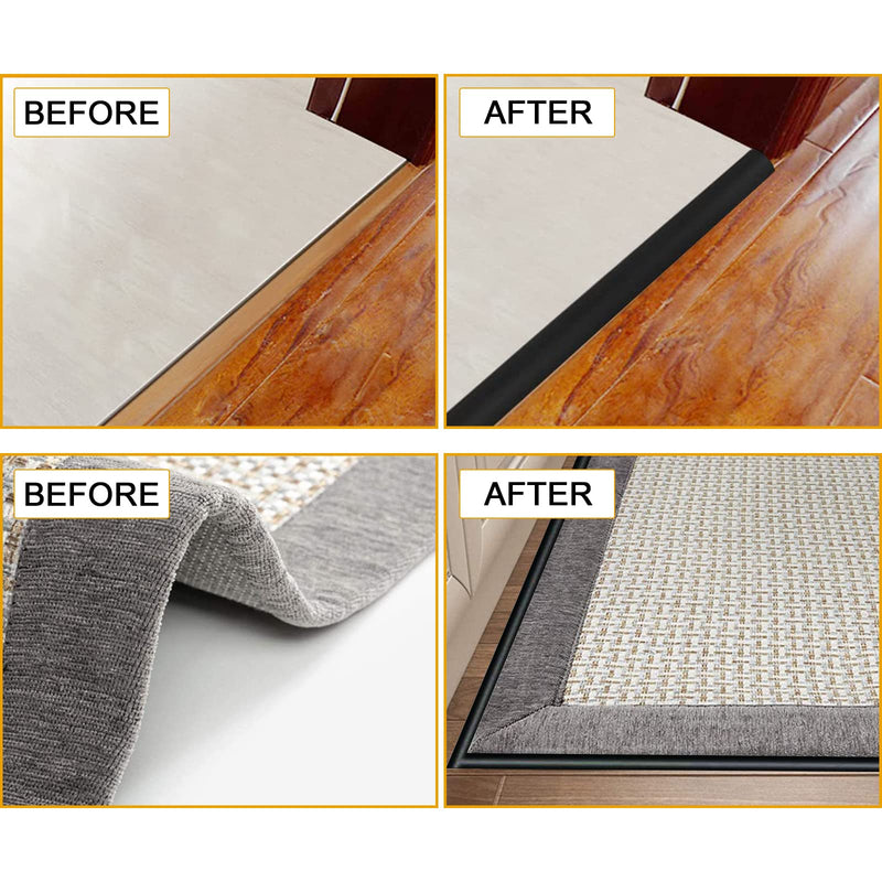 Floor Rubber Transition Strip Self Adhesive Carpet to Tile Transition Strip Edging Trim Strip for Threshold Transitions with a Height Less Than 5 mm/0.2in (Black, 6.56FT) Black