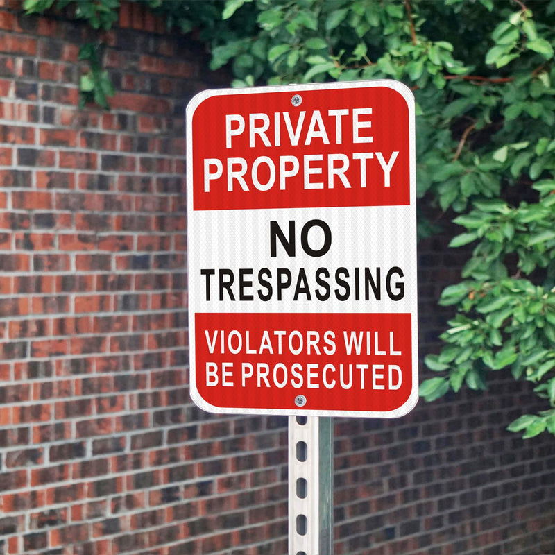 (2 Pack) Reflective Metal No Trespassing Signs Private Property, 18" x 12" Heavy-duty Aluminum Private Property Signs Outdoor, Keep Out Violators Will Be Prosecuted, Rust-free, No Fade, Weather-resistant, Easy to Mount BLACK NO TRESPASSING - 12"X18"