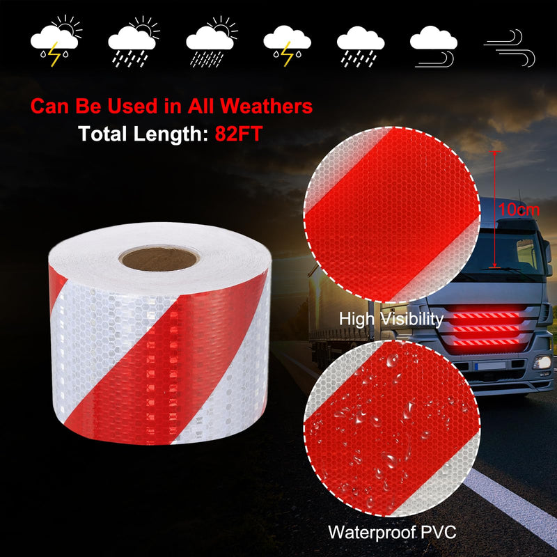 MECCANIXITY Reflective Tape, 4 Inch x 82 ft Warning Safety Sticker Night Reflectors Self-Adhesive Trailer Reflector Twill Tape for Cars Trucks Trailer, Red White 4 Inch x 82 Feet