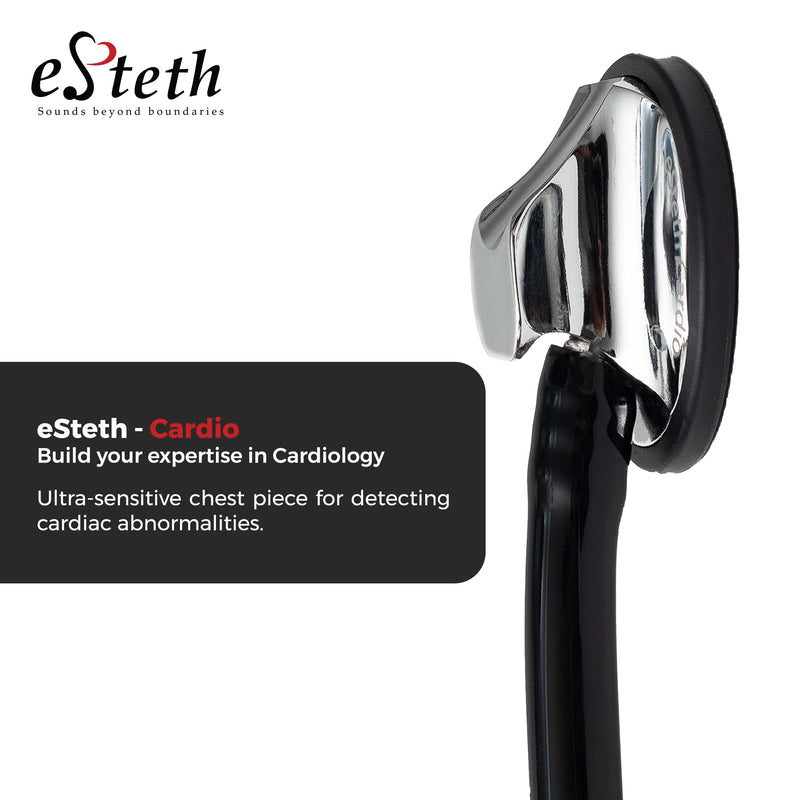 [Australia - AusPower] - eSteth eSteth Cardiology Stethoscope - Ultra Sensitive Professional and Broad Single Head Diaphragn - Extra Ear Tips - 30" Flexible Tubing, Black Stethoscope 