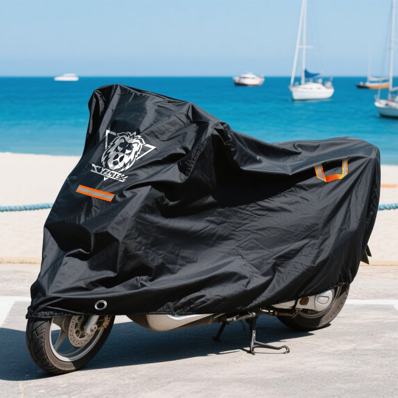 XYZCTEM Motorcycle Cover Waterproof Outdoor All Season Protection Motorcycle Storage Night Reflective Handles with Lock-Holes Storage Bag Fits up to 97" Motorcycle Vehicle Covers, Black 97"