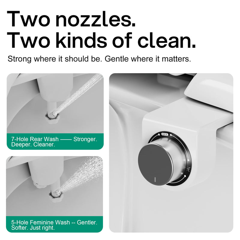 hansrapo Bidet Attachment Non-Electric, Dual Retractable Nozzles for Rear & Feminine Wash, Adjustable Water Pressure, Space-Saving Design for Small Bathrooms.
