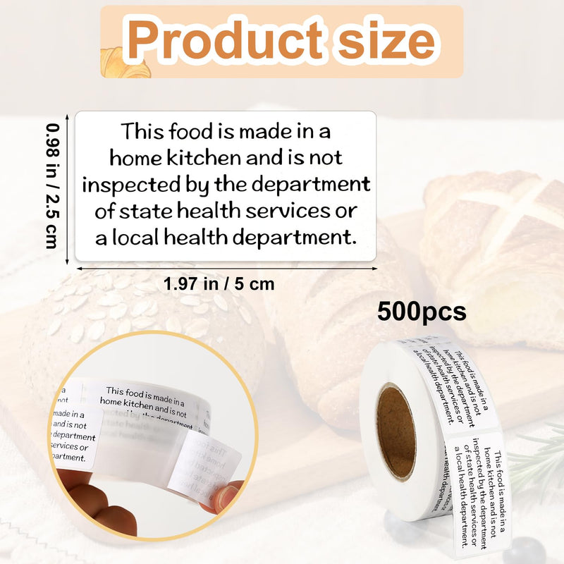 500 Pcs Cottage Food Law Labels Stickers, Thermal Printed Adhesive Labels Home Kitchen Inspection Ingredients Stickers for Home Kitchen Bakery Homemade Food Packaging 500
