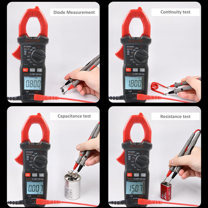 [Australia - AusPower] - Digital Clamp Meter Multimeter 6000 Counts Voltage Tester Auto-ranging Measures AC DC Current Voltage Temperature NCV Frequency Diode Resistance Capacitance Backlight Electrical Tester 