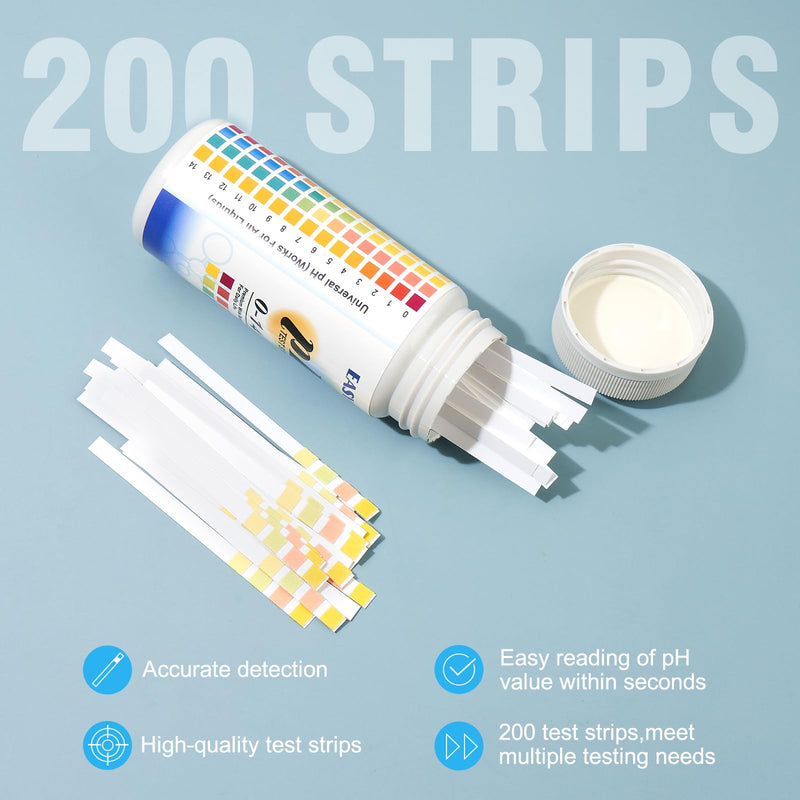 200pcs pH Test Strips (0-14) - Highly Accurate Litmus Paper for Testing Urine, Saliva, Drinking Water, Aquariums, Pools, Labs, Food, and Soap Making pH Test Strips 0-14