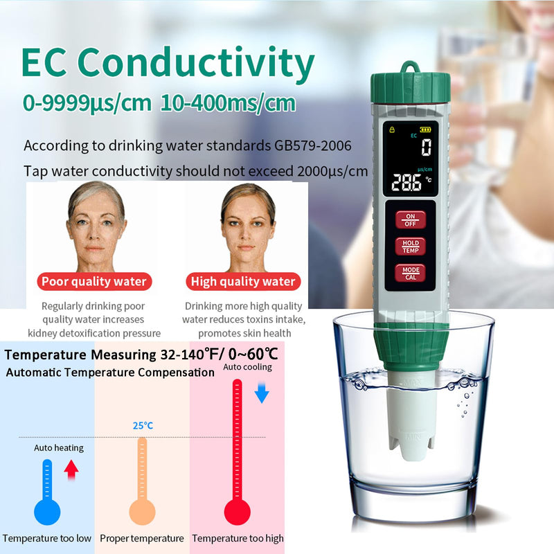 [Australia - AusPower] - Digital Salinity Tester Refractometer Aquarium Salt Tester 6 in 1 Pool Saltwater Tester for Measuring Salinity PPM/PPT, PH, TDS, EC, Temp., Salt Tester for Swimming Pool Hydroponic Marine Aquaculture 