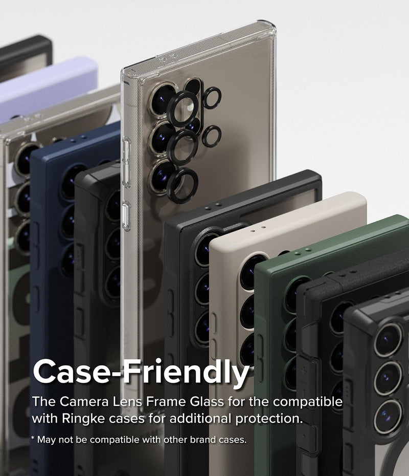 [Australia - AusPower] - Ringke Camera Lens Frame Glass Compatible with Samsung Galaxy S24 Ultra Camera Lens Protector 5G, Glass Covers and Aluminum Alloy Frames - Black 