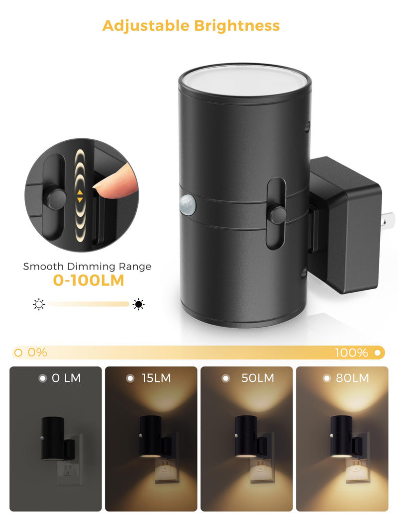 [Australia - AusPower] - L LOHAS LED Motion Sensor Night Light Plug in, Motion Activated Night Light, 0-100LM Dimmable, 3000K Soft White, Motion Sensor Light Indoor for Bathroom Hallway Bedroom Stairway Kids Elderly, 2 Pack 