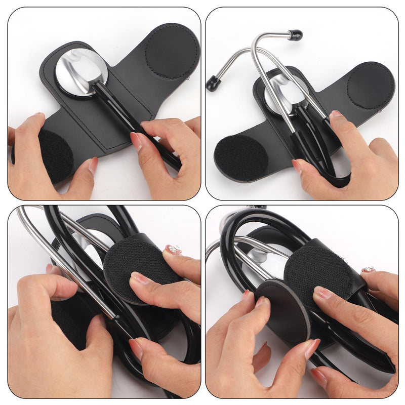 [Australia - AusPower] - Stethoscope Holder, Soft Leather Stethoscope Holster with Clip Easy to Pick & Carry Stethoscope Accessories for Physicians, Nurses, EMT Stethoscope Holder Hip Clip for Belt Pants Waist Pocket (Black) 