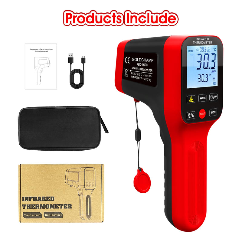 [Australia - AusPower] - Pyrometer 30:1 Infrared Thermometer-58℉~2912℉, Non-Contact Thermometer, Rechargeable Laser Temperature Gun with LCD Display, Adjustable Emissivity for Grill, Engine, forging (Not for Human) 