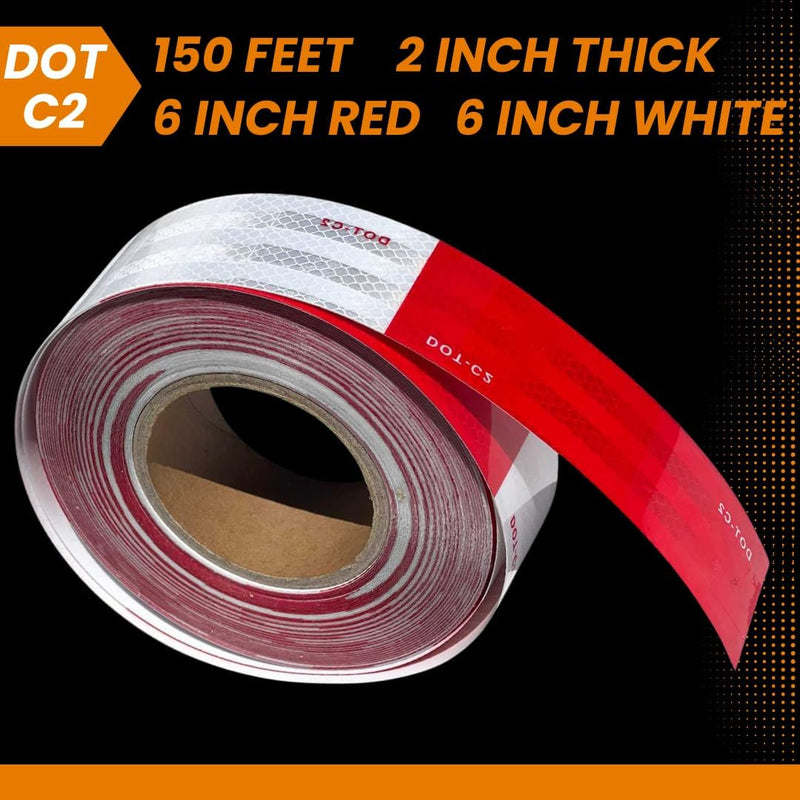 NOVA DOT Reflective Tape 2 Inch x 150 Feet Strong Red White for Trailers | Strong Adhesive, Wide Reflect Angle, Weather Resistant, Outdoor Waterproof, Cinta Reflectiva for Trailers, & Posts, 50 Yards
