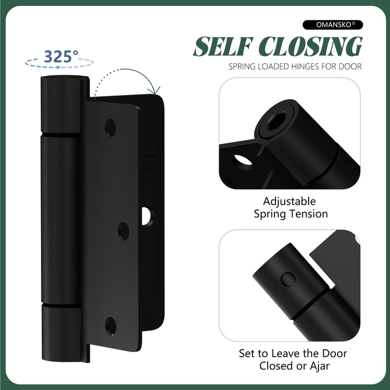 [Australia - AusPower] - 2 Pack Self Closing Door Hinges 3.5 inch Matte Black Door Hinges Spring Loaded Auto Close Hinges 1.4'' Radius Corners Adjustable Tension for Interior Door 3 1/2 Auto Self-Closing Hinge 1/4 - Matte Black(3.5 IN) 