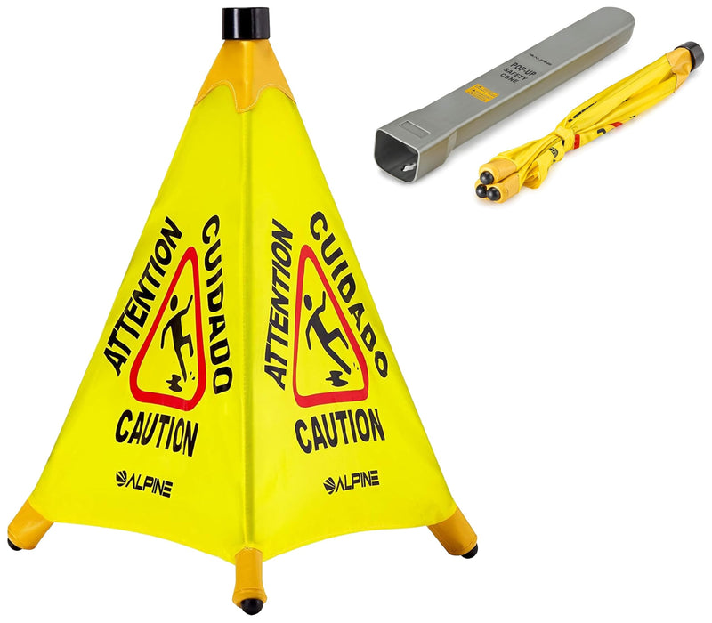 Alpine Caution Wet Floor Sign - Pop Up Slippery When Wet Sign, Wall Mounted Foldable Bilingual Yellow Safety Warning Caution Cone For Commercial & Office Use (20 Inches) 20 Inches