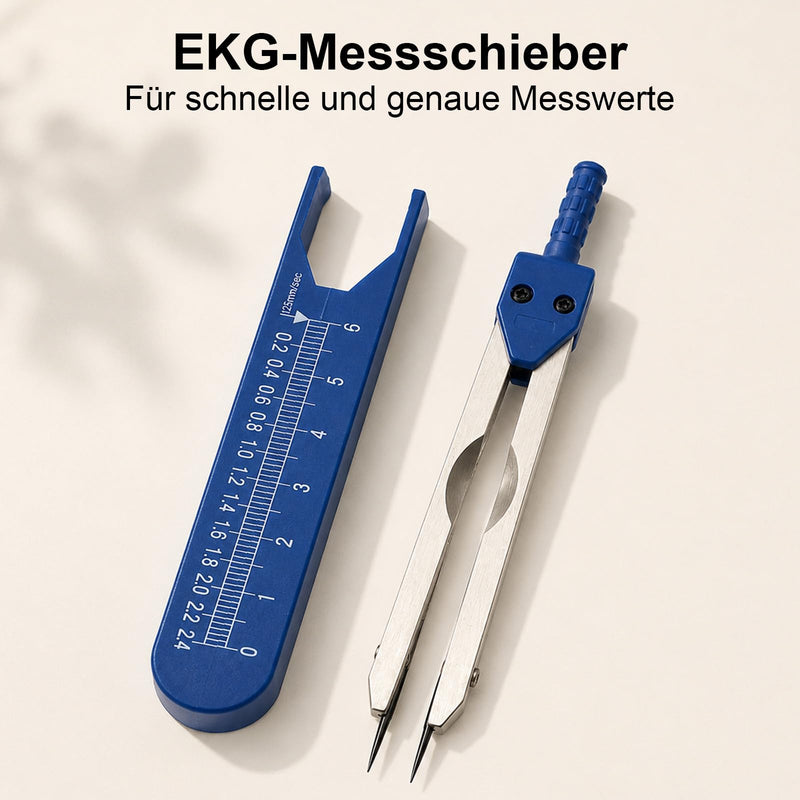 ECG Calliper Made of Metal, Blue, Adjustable Caliper with Ruler, Medical Measuring Tool for Electrocardiogram on Paper & Monitor, 11.5 x 1.7 x 1.4 cm