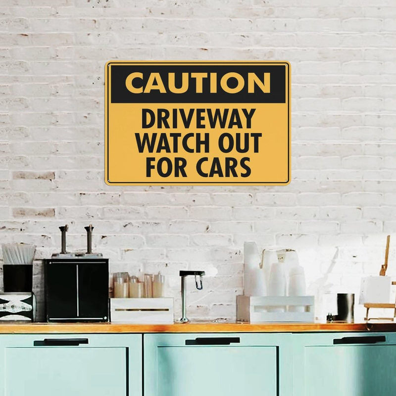 Caution Driveway Watch Out For Cars Sign Warning Sticker-Security Sign Outdoor Sign 12 X 8 Inches