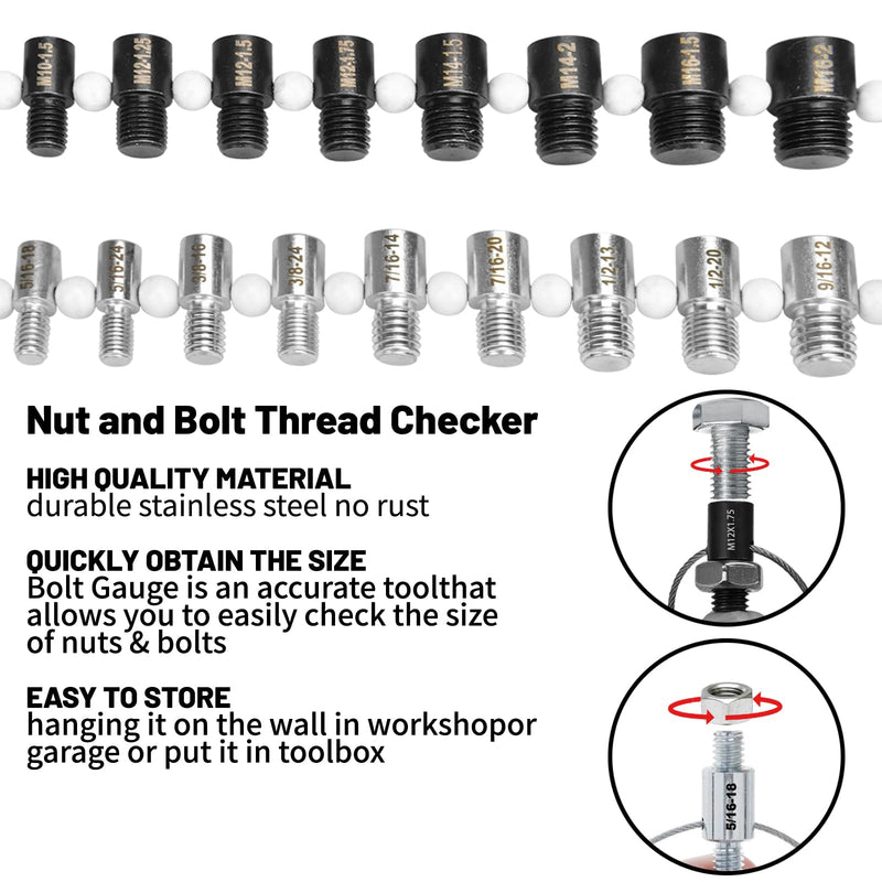 [Australia - AusPower] - Nut and Bolt Thread Checker 26 Male/Female Thread Gauges (14 SAE/Inch & 12 Metric) Nut and Bolt Thread Size Checker Thread Identifier Gauges for Quickly Identify and Verify 26 Gauges - 12 Metric & 14 Inch 