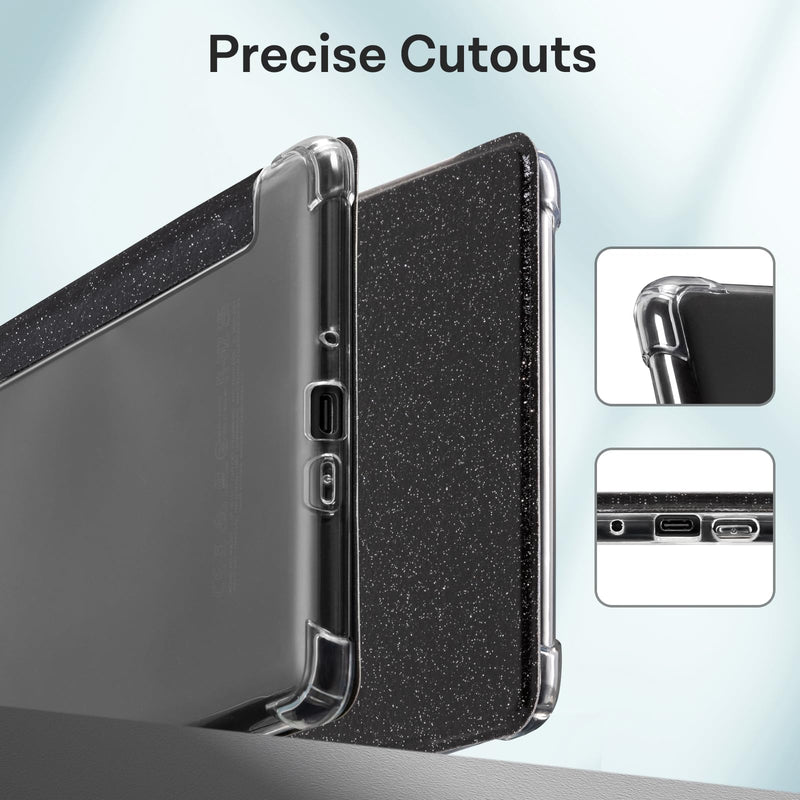 [Australia - AusPower] - CoBak Case for Kindle Paperwhite - New PU Leather Cover and Clear Soft Silicone Back Cover with Auto Sleep Wake Feature for Kindle Paperwhite Signature Edition (6.8" 11th Generation 2021 Released) L-Glitter Black 