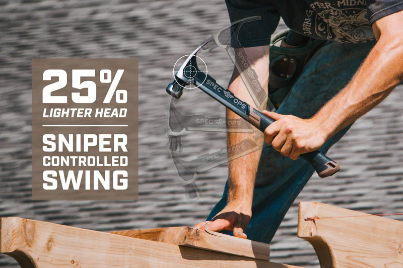 [Australia - AusPower] - Spec Ops Tools 25-Foot Tape Measure, 1 1/4" Double-Sided Blade & Tools Nailing Hammer, 20 oz, Rip Claw, Smooth Face, Shock-Absorbing Grip, 3% Donated to Veterans 