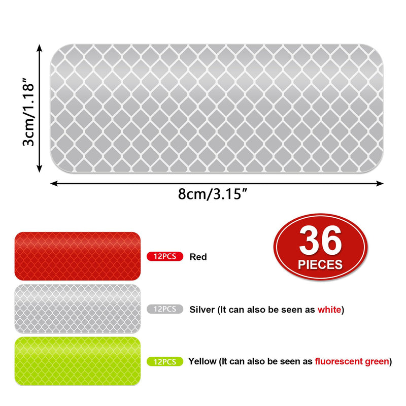 PSLER Reflective Stickers, 36 PCS High Visibility Reflective Tape Waterproof Reflective Strips Bulk Safety Reflective Tape for Car Bike Trailer Helmet Mailbox Bag, 1.18 x 3.15 Inch Red, Yellow, Silver