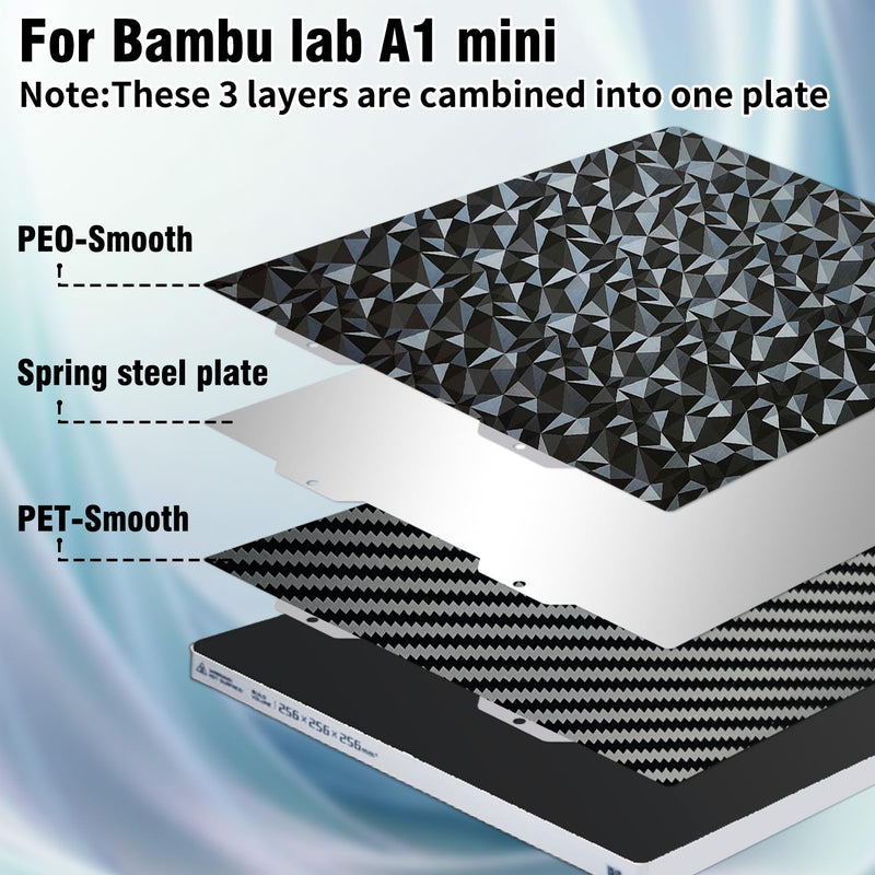 [Australia - AusPower] - PEO PET build plate for Bambu Lab A1 mini 3D printer,184x184mm Spring Steel Plate,Double Sided Flexible Sheet Removable Platform (Diamond PEO+Carbon Fiber PET) Smooth PEO+Smooth PET 