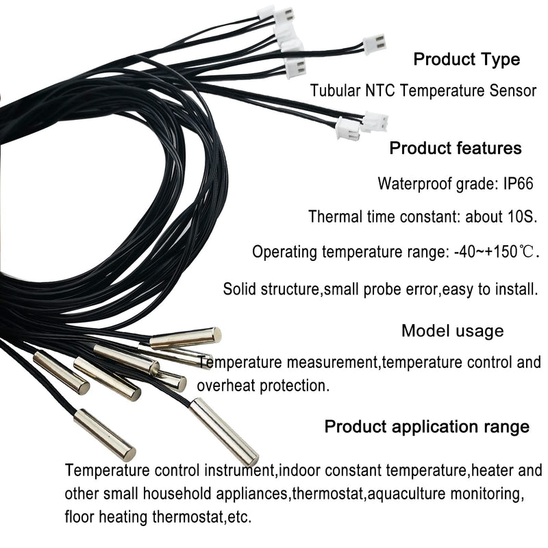 [Australia - AusPower] - 8 Pieces NTC Thermistor 10K ohm Temperature Sensor Probe,Fajoeda Stainless Steel NTC 10K B3950 1% with 1m Cable Digital Thermal Extension Cable 