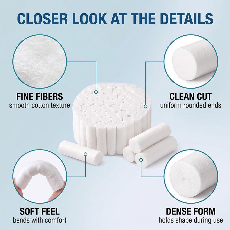 Pack of 50 Nosebleed Stoppers - Highly Absorbent Cotton Rolls Dentist & Nose Tamponade Made of Cotton, 1.0 x 3.8 cm, Hemostatic Cotton Wool for Children and Adults
