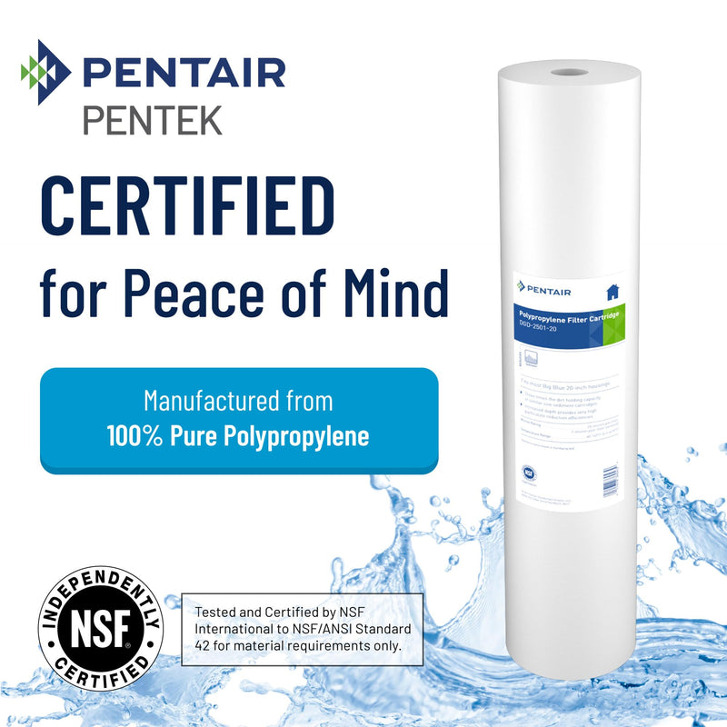 [Australia - AusPower] - Pentair Pentek DGD-2501-20 Big Blue Water Filter, 20-Inch Whole House Sediment Filter Cartridge Replacement, Dual-Gradient Density Spun Polypropylene, 20" x 4.5", 1 Micron, Pack of 1, White 